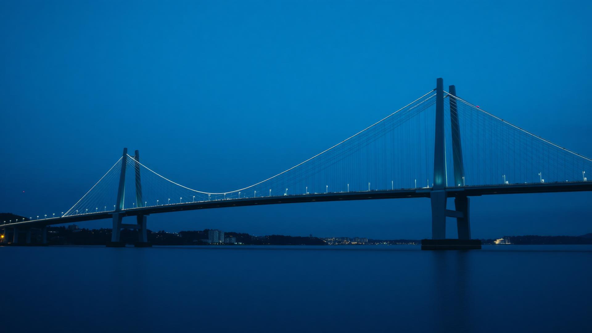 Ponte moderna sobre a água ao anoitecer